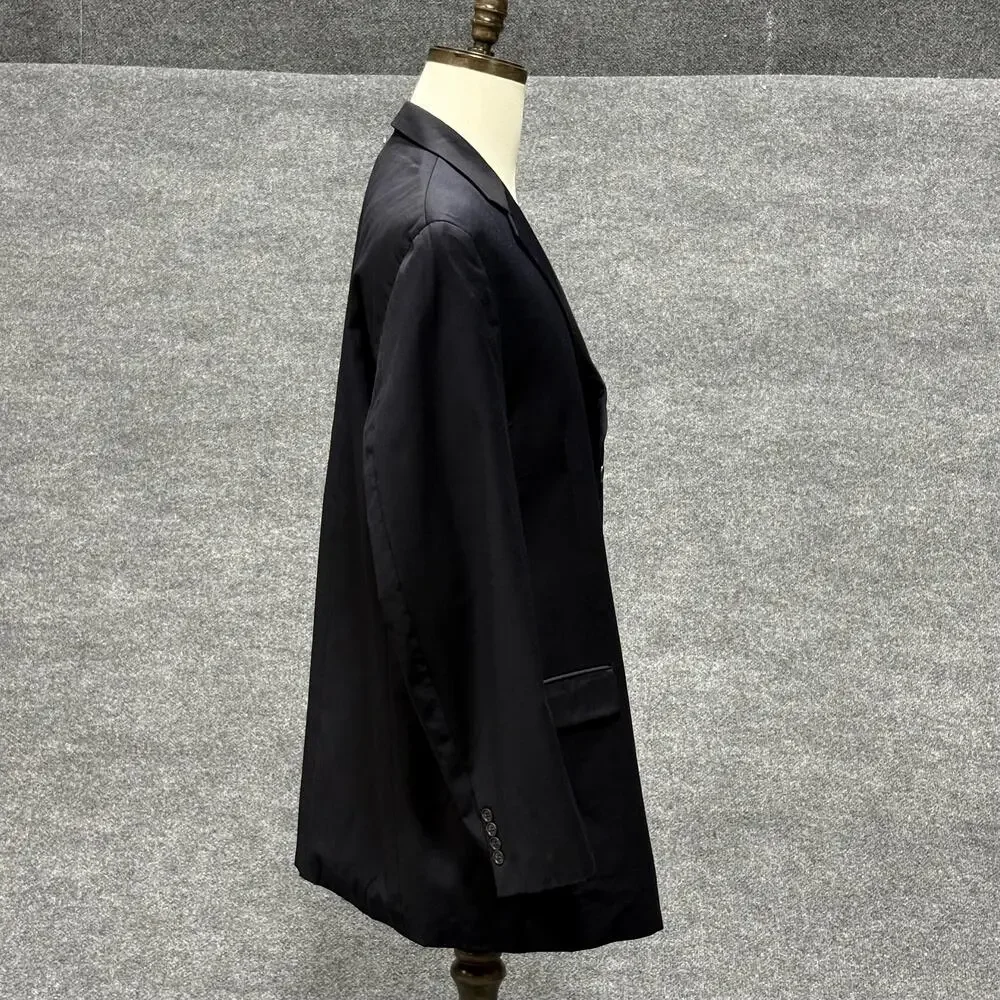 Calvin Klein Blazer Mens 46L Black 100% Wool 3 Button Notch Lapel Sport Coat